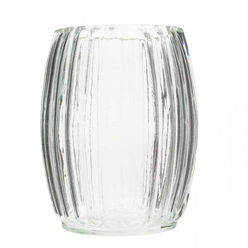 Produkt Szklany wazon z rowkami, latarnia z przezroczystego szkła W15cm Ø11,5cm