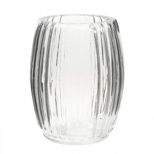 Floristik24 Szklany wazon z rowkami, latarnia z przezroczystego szkła W15cm Ø11,5cm