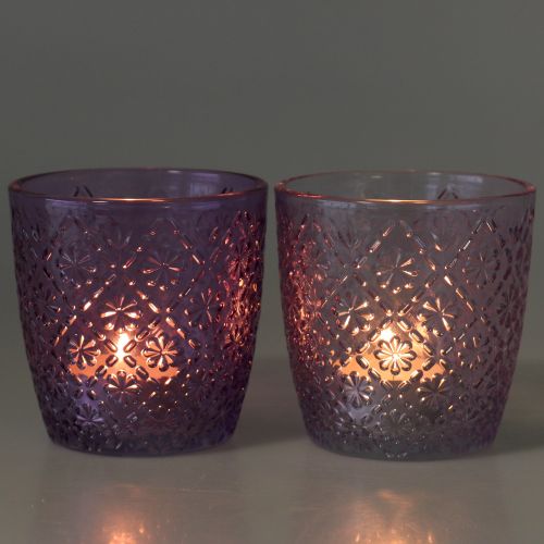 Floristik24 Szklana latarnia fioletowa Ø9cm W9cm 2szt