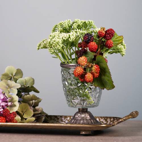 Floristik24 Szklana latarnia na antycznej podstawie z metalową krawędzią Ø9cm W13,5cm