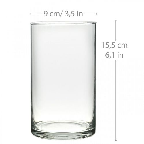 Okrągły szklany wazon, cylinder z przezroczystego szkła Ø9cm W15,5cm