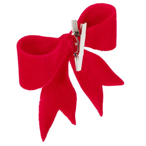 Dekoracyjna czerwona kokarda z klipsem. Uniwersalna ozdoba świąteczna. 11 cm, 4 sztuki. | Floristik24.pl