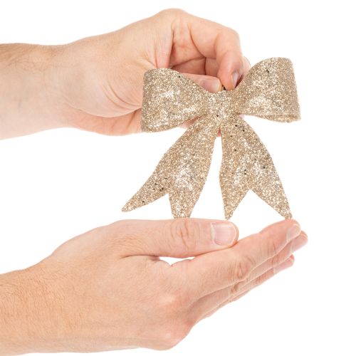 Kokarda brokatowa, kokarda dekoracyjna, złota z klipsem, 11cm, 4 sztuki | Floristik24.pl