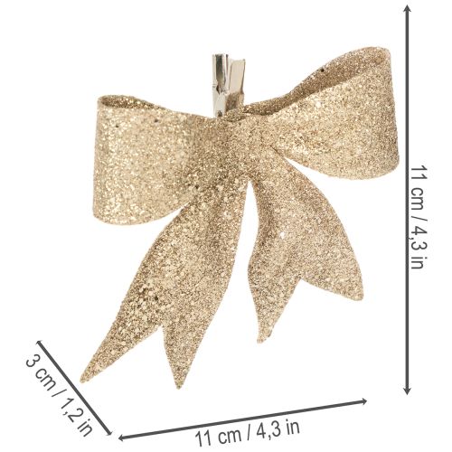 Kokarda brokatowa, kokarda dekoracyjna, złota z klipsem, 11cm, 4 sztuki | Floristik24.pl