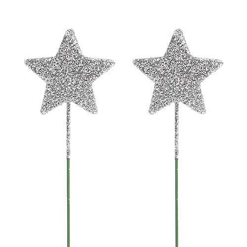 Floristik24 Brokatowa gwiazda srebrna 4cm na drucie 60szt