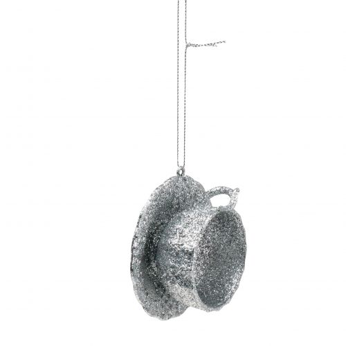 Floristik24 Kubek brokatowy srebrny do zawieszenia 8cm 12szt.