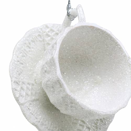 Floristik24 Ozdoba choinkowa kubek biały brokat 8cm 12szt