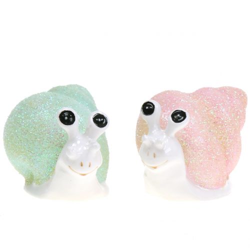 Floristik24 Figurka dekoracyjna ślimak brokat miętowy/różowy 8cm 6 szt