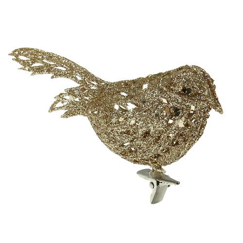 Floristik24 Ptaszek brokatowy 8cm złoty z klipsem 6szt.