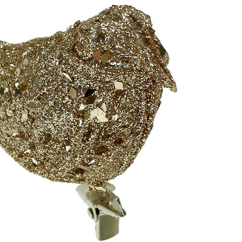 Floristik24 Ptaszek brokatowy 8cm złoty z klipsem 6szt.