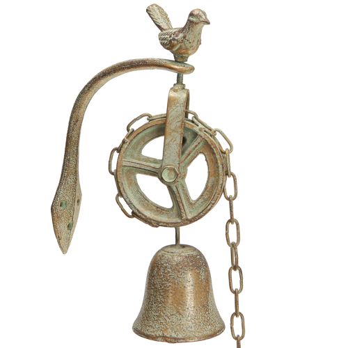 Dzwonek metalowy ścienny z uchwytem patyna antyczna wys. 58cm