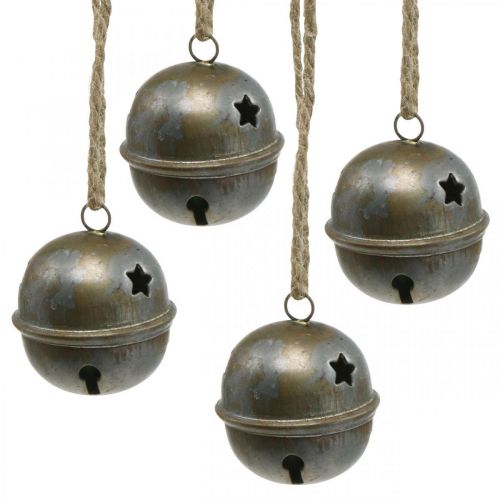 Floristik24 Dzwonki bożonarodzeniowe, dzwonki z gwiazdami, dekoracja adwentowa metal antyczny wys.5,5cm Ø5cm 4szt