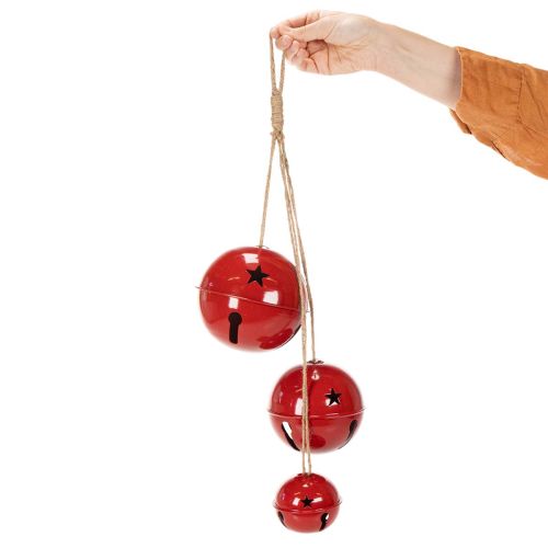 Dzwonki metalowe czerwone, zestaw 3 szt., dekoracyjne, 14/12/8 cm | Floristik24.pl