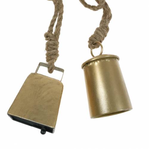 Floristik24 Dzwonek do zawieszenia mosiężny metalowy 8,2/9,5cm lina 240cm