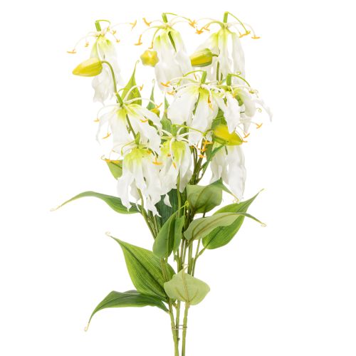 Sztuczny kwiat Gloriosa, biały i żółty, elegancka gałązka kwitnąca do dekoracji, 80 cm, 3 sztuki