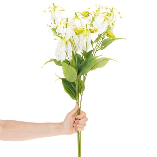 Sztuczny kwiat Gloriosa, biały i żółty, elegancka gałązka kwitnąca do dekoracji, 80 cm, 3 sztuki | Floristik24.pl
