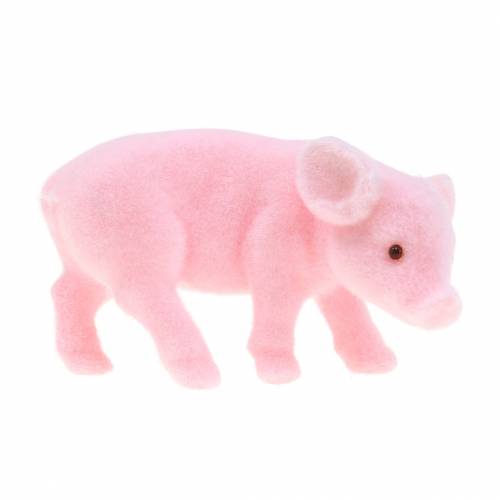 Floristik24 Lucky pig różowy flokowany 9cm 6szt.