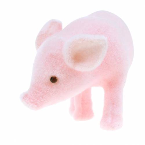 Floristik24 Lucky pig różowy flokowany 9cm 6szt.