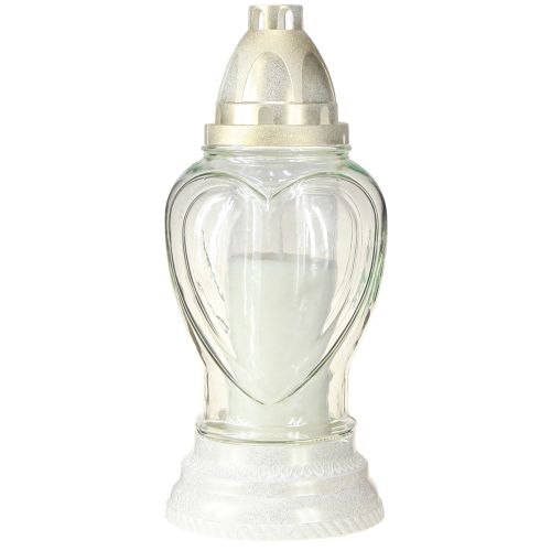 Produkt Lampa grobowa szklana serce grawerowane lampion grobowy przezroczysty Ø11cm H26cm