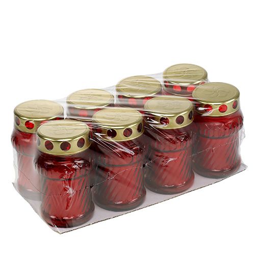 Produkt Znicz szklany czerwony Ø7cm H13cm 8szt