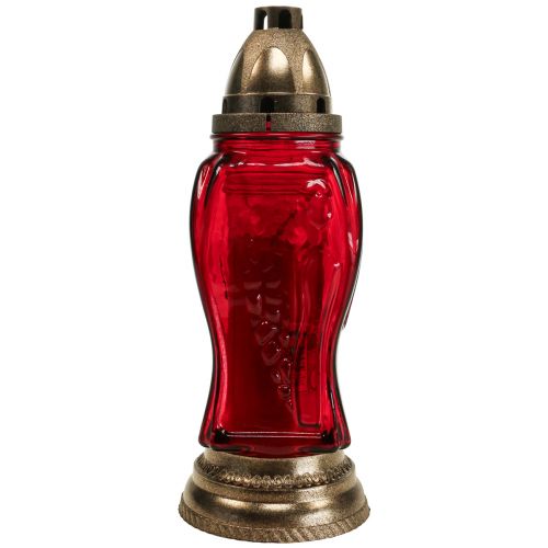 Floristik24 Lampa grobowa grawerowana na szkle anioł latarnia nagrobna czerwona Ø11cm W28,5cm