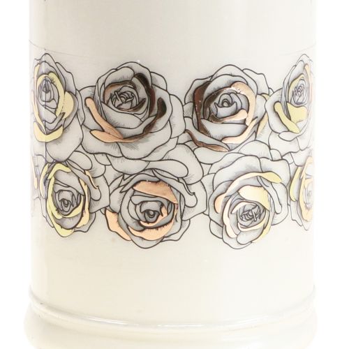 Produkt Świeca nagrobna białe róże złota lampka żałobna Ø7cm W18cm 77h