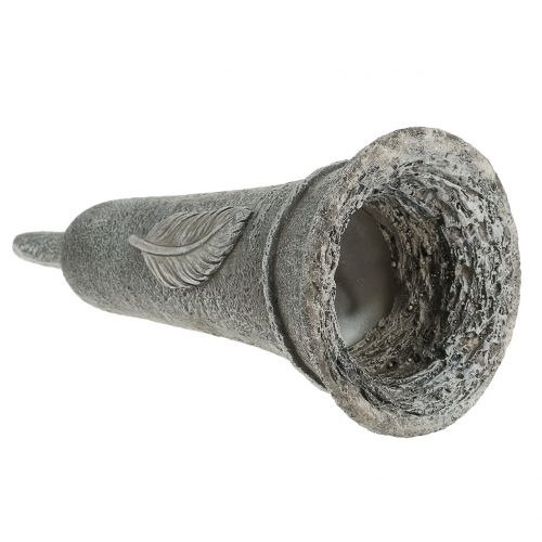 Floristik24 Wazon na groby z piórami szary 25,5cm 2szt.