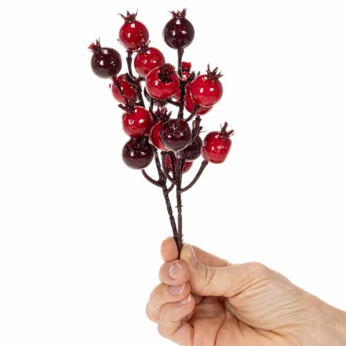 Sztuczna gałązka granatu z rozgałęzionymi łodygami jako dekoracja wazonu, 19 cm, 4 sztuki | Floristik24.pl