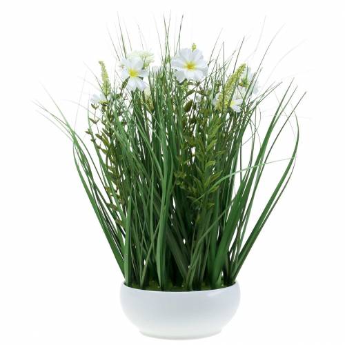 Produkt Deco trawa z kwiatami cosmea w misie H45cm