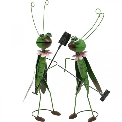 Grasshopper Garden Figurka Metalowa dekoracja Cricket z grabiami i łopatą H33cm Zestaw 2