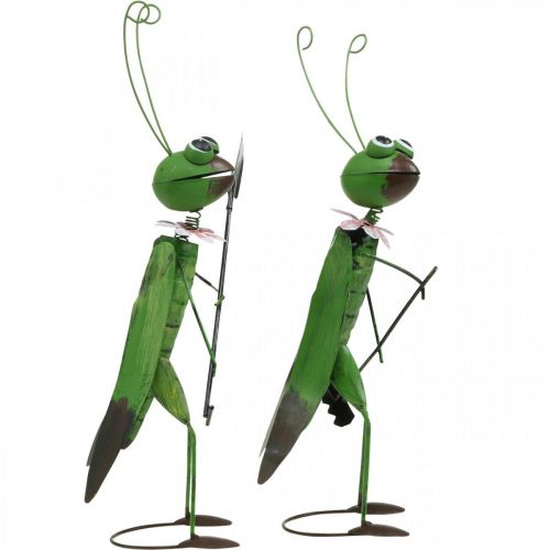 Floristik24 Grasshopper Garden Figurka Metalowa dekoracja Cricket z grabiami i łopatą H33cm Zestaw 2