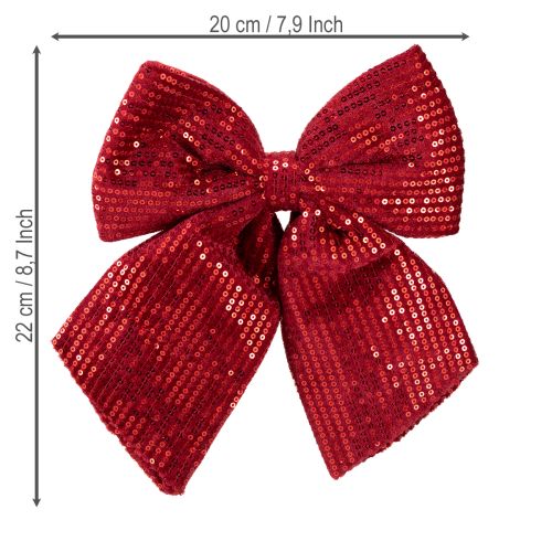 Produkt Duża kokarda aksamitna z cekinami ciemnoczerwona 20×22cm 2szt