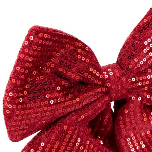 Produkt Duża kokarda aksamitna z cekinami ciemnoczerwona 20×22cm 2szt
