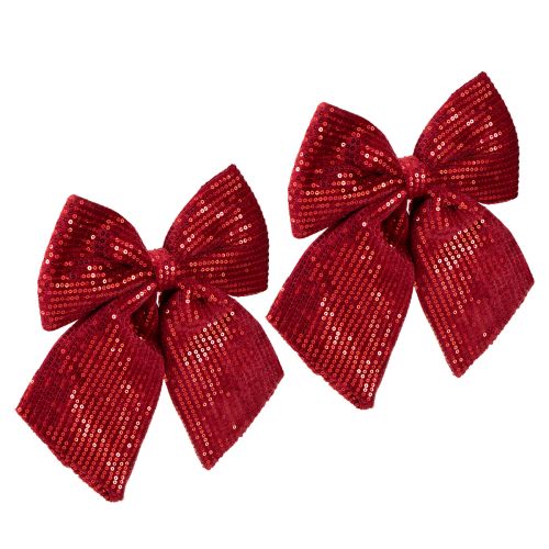 Produkt Duża kokarda aksamitna z cekinami ciemnoczerwona 20×22cm 2szt