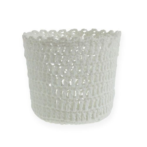 Floristik24 Garnek na szydełku z wkładką biały Ø11cm W9cm