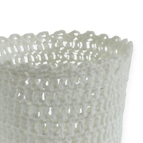 Floristik24 Garnek na szydełku z wkładką biały Ø11cm W9cm