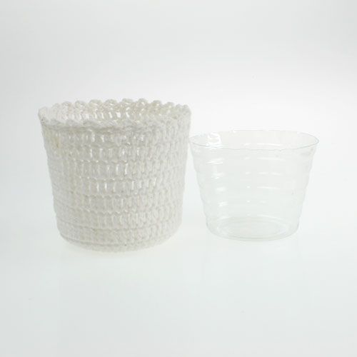 Floristik24 Garnek na szydełku z wkładką biały Ø11cm W9cm