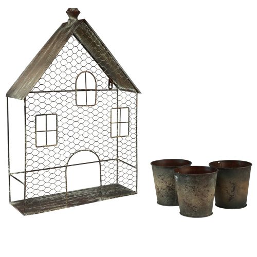 Floristik24 Dekoracja wisząca dekoracja metalowa dekoracja ścienna domu rdza 3 doniczki 60cm