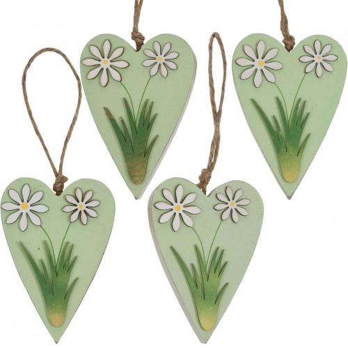 Produkt Dekoracyjne serca do powieszenia z kwiatami drewno zielone, białe 8,5×12cm 4szt