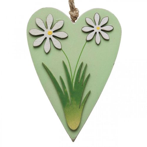 Produkt Dekoracyjne serca do powieszenia z kwiatami drewno zielone, białe 8,5×12cm 4szt