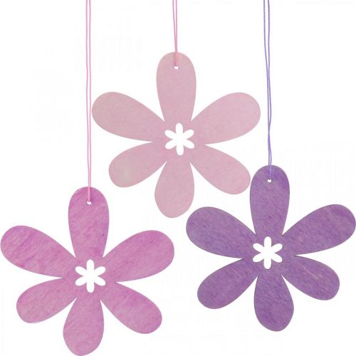 Floristik24 Drewniany wisiorek ozdobny kwiatek Drewniany kwiatek fioletowy/różowy/różowy Ø12cm 12szt