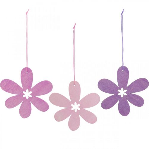 Floristik24 Drewniany wisiorek ozdobny kwiatek Drewniany kwiatek fioletowy/różowy/różowy Ø12cm 12szt