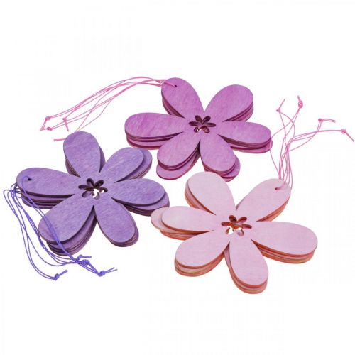 Floristik24 Drewniany wisiorek ozdobny kwiatek Drewniany kwiatek fioletowy/różowy/różowy Ø12cm 12szt