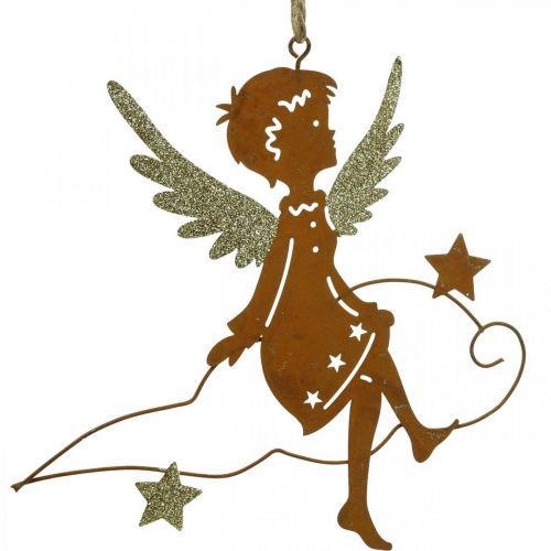 Dekoracyjny wieszak Świąteczny aniołek metal rdzawy 15cm 6szt