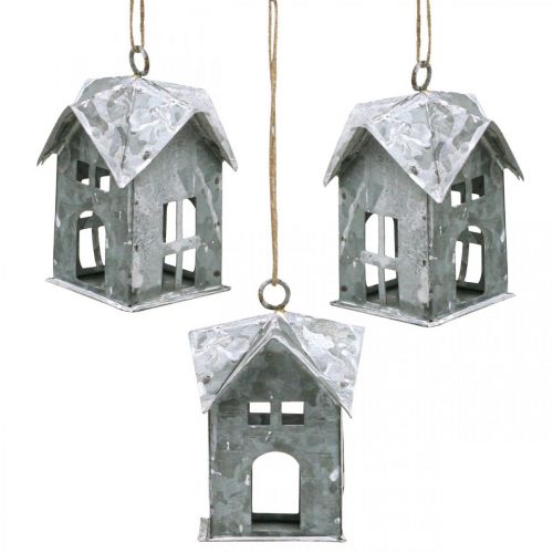 Świąteczny domek metalowy shabby chic biały W9,5cm 3szt