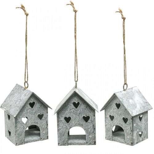 Produkt Świąteczna zawieszka metalowy domek Shabby Chic W9,5cm 3 szt