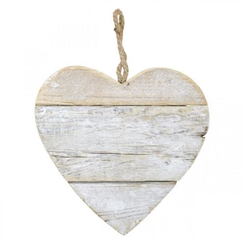 Serce z drewna, ozdobne serce do zawieszenia, serce deco białe 20cm