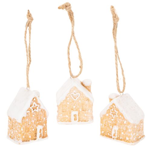 Domek z piernika ceramiczna wisząca dekoracja zimowa świąteczna 6 cm 3 szt. kupić | Floristik24.pl