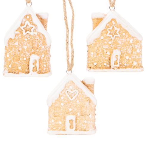 Domek z piernika ceramiczna wisząca dekoracja zimowa świąteczna 6 cm 3 szt. | Floristik24.pl