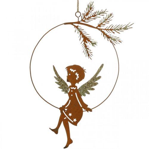 Pierścionek aniołek rdza metalowa Dekoracja świąteczna 23,5x16,5cm 3szt